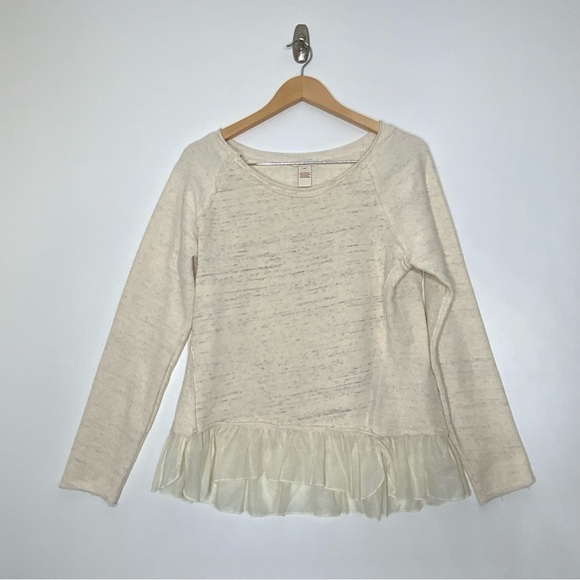 Sundance Ruffled Hem Tier Neck Sweater. Size Medium, Cream. - Picture 1 of 6
